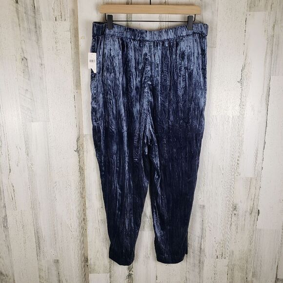 Ett:twa Navy Crushed Velvet Velour Pants Sz L - Picture 4 of 8